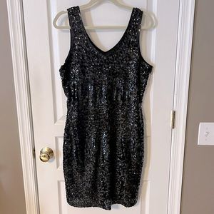 Maner V-Neck Sleeveless Sequin Dress Black Size XL